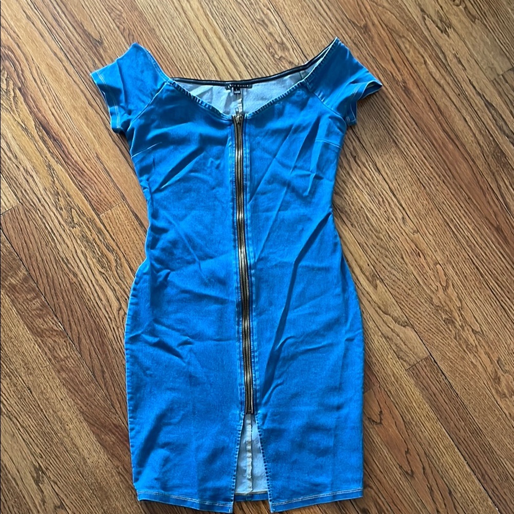 Stylish Blue stretchy denim Off-Shoulder Dress